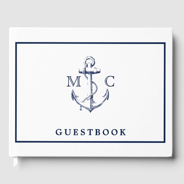 Monografische Hochzeit der Nautic Navy Blue Anchor Gästebuch (Vorderseite)