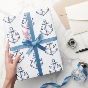 Monografische Hochzeit der Nautischen Navy Geschenkpapier
