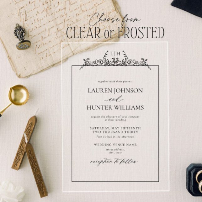 Monografische Hochzeit der Schwarz-weißen Blumenbr Acryleinladungen (Von Creator hochgeladen)