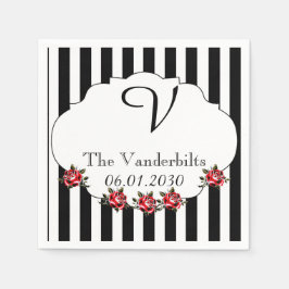 Monografische Hochzeit der Schwarz-weißen Rote Ros Serviette