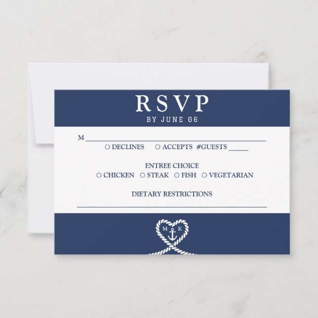 Monografische Hochzeit des blauen Herzens RSVP Karte (Vorderseite)