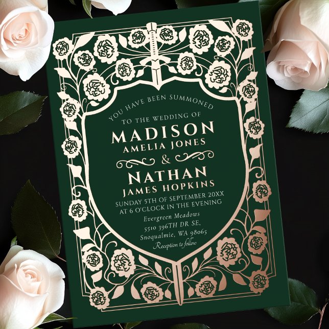 Monografische Hochzeit des grünen Schwertschilds Folieneinladung (Von Creator hochgeladen)