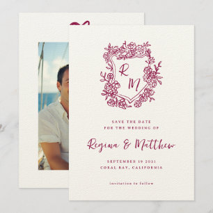 Monografische Hochzeit des handgezogenen orangen W Save The Date