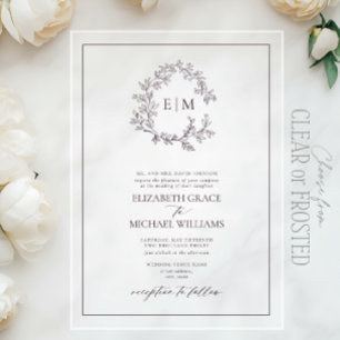 Monografische Hochzeit des Lila Wappen Acryleinladungen