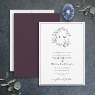 Monografische Hochzeit des Lila Wappen Einladung