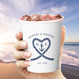 Monografische Hochzeit des Nautic Blue Rope Heart  Pappbecher