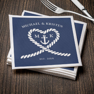 Monografische Hochzeit des Nautic Blue Rope Heart  Serviette