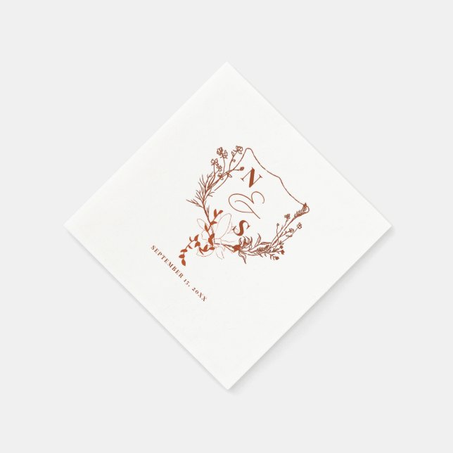 Monografische Hochzeit des rustikalen Wappen Serviette (Ecke)