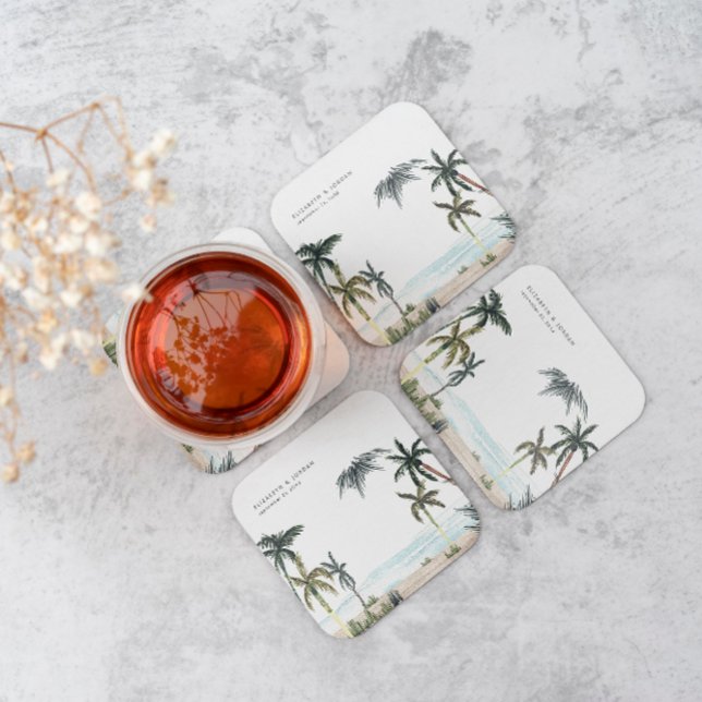 Monografische Hochzeit des tropischen Palmen Trees Rechteckiger Pappuntersetzer (Von Creator hochgeladen)