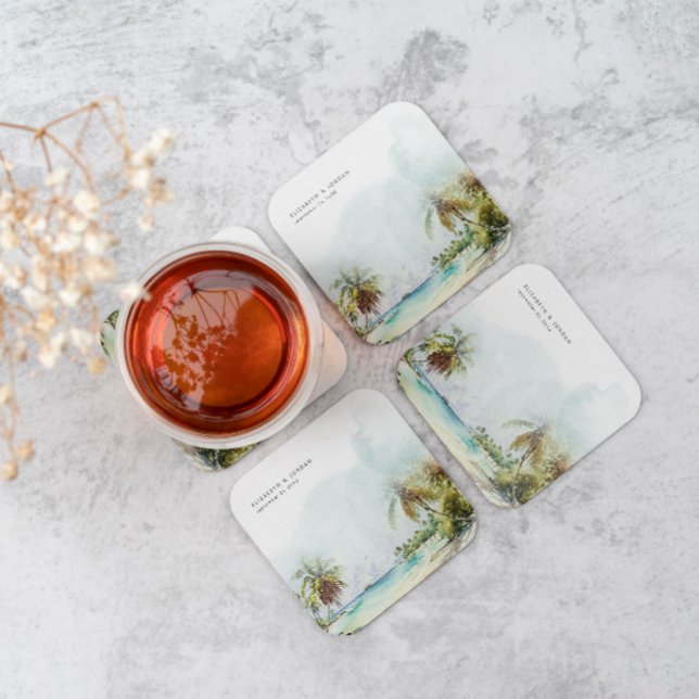 Monografische Hochzeit des tropischen Palmen Trees Rechteckiger Pappuntersetzer (Von Creator hochgeladen)