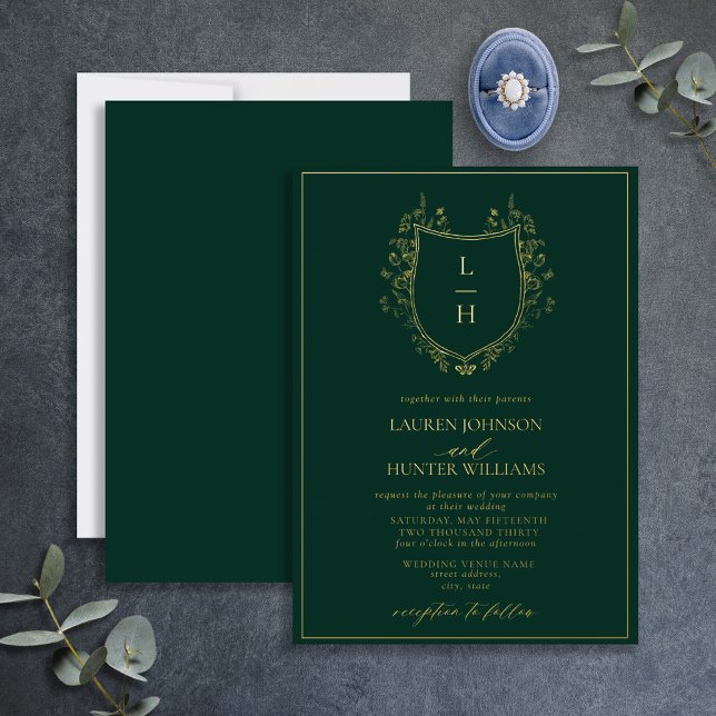 Monografische Hochzeit des Wappen Classic Green Wi Folieneinladung (Von Creator hochgeladen)