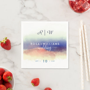Monografische Hochzeit in der Aquarelllandschaft Serviette