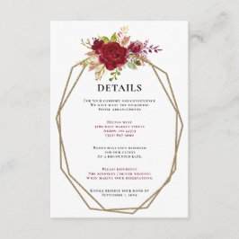 Monografische Hochzeit von Burgundy Blush Gold Flo Begleitkarte