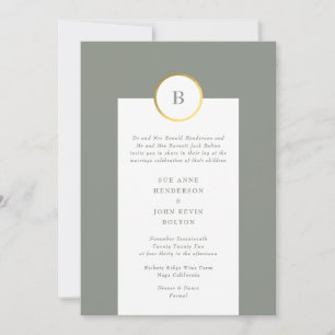 Monografische Hochzeit von Grün und Gold Foil Einladung