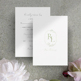 Monografische Hochzeit von Grün und Weiß RSVP Karte