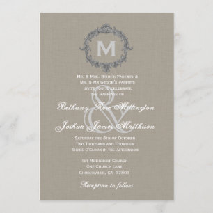 Monografische Hochzeit von Kieseln und Graurahmen Einladung
