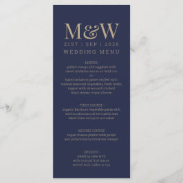 Monografische Hochzeit von Navy Gold Menükarte