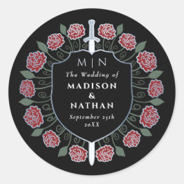 Monografische Hochzeit von Red Sword Shield Runder Aufkleber