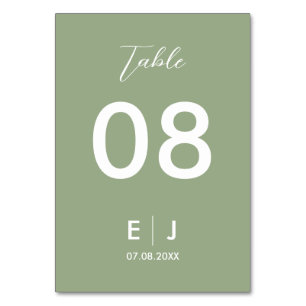 Monografische Hochzeit von Sage Green & White Tischnummer