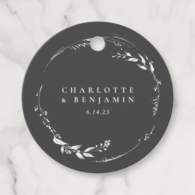Monografische Hochzeit von Schwarz-Weiß-Kreide Geschenkanhänger (Vorderseite)