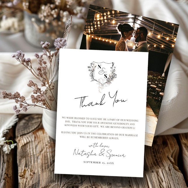 Monografische Hochzeit von Schwarz-Weiß-Wappen Dankeskarte (Von Creator hochgeladen)