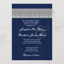 Monografische Hochzeit von Silber und Navy Damask