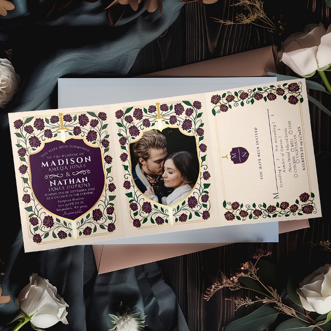 Monografische Hochzeit von Sword & Shield Dreifach Gefaltete Einladung (Von Creator hochgeladen)