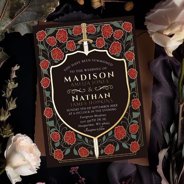 Monografische Hochzeit von Sword & Shield Folieneinladung (Von Creator hochgeladen)