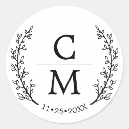 Monografische Hochzeit von White Black Laurel Bran Runder Aufkleber