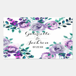 Monografische Hochzeitsmonographie mit Lila Blumen Rechteckiger Aufkleber