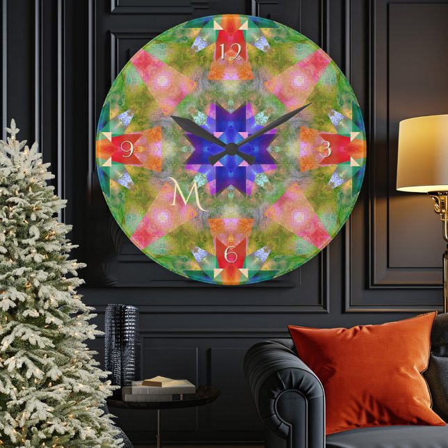 Monografische Wandleuchte mit festgeometrischer Ar Runde Wanduhr (Festive geometric watercolor art Christmas wall clock)