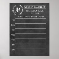 Monografischer Kalender der Chalkboard-Woche