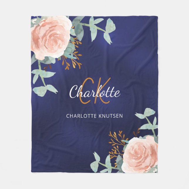 Monografischer Name des Navy-Rosa-Blumengrün Fleecedecke (Vorderseite)