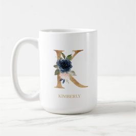 Monografischer Navy Blush-Floral-Brief "K" Persona Kaffeetasse