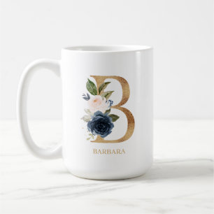 Monografischer Navy Blush Floral Letter "B" Person Kaffeetasse