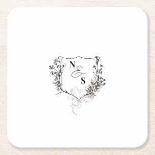 Monografisches Schwarz/Weiß-Wappen Rechteckiger Pappuntersetzer