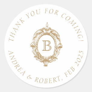 Monografisches Wappen-Hochzeitstil aus antiken Gol Runder Aufkleber