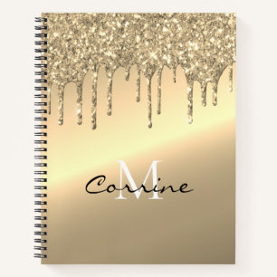 Monogram 14K Antiqu Gold Dripping Glitzer Metallic Notizbuch