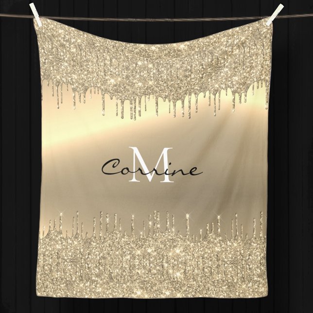 Monogram 14K Gold Dripping Glitzer Metallic Plush Fleecedecke (Von Creator hochgeladen)