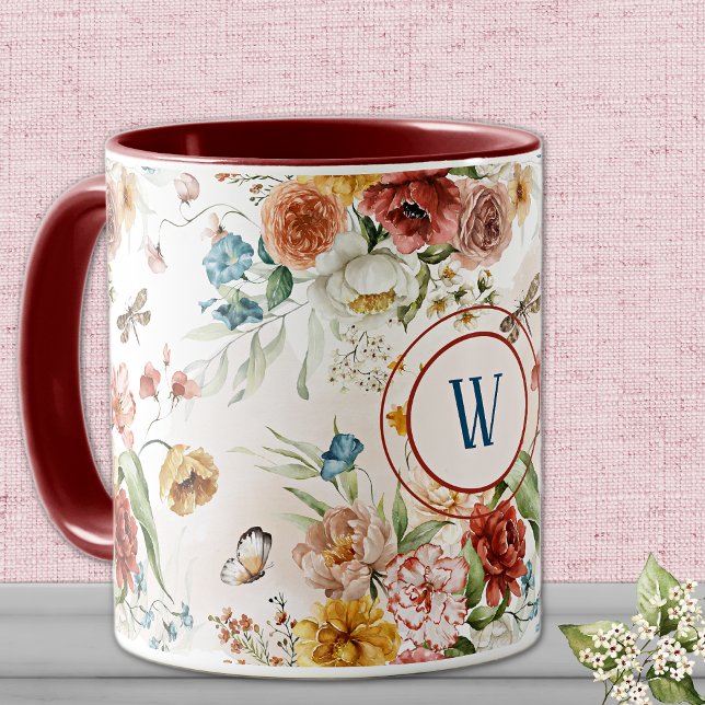 Monogram 1600s Wasserfarbe Florals 11 oz. Kombinat Tasse (Von Creator hochgeladen)