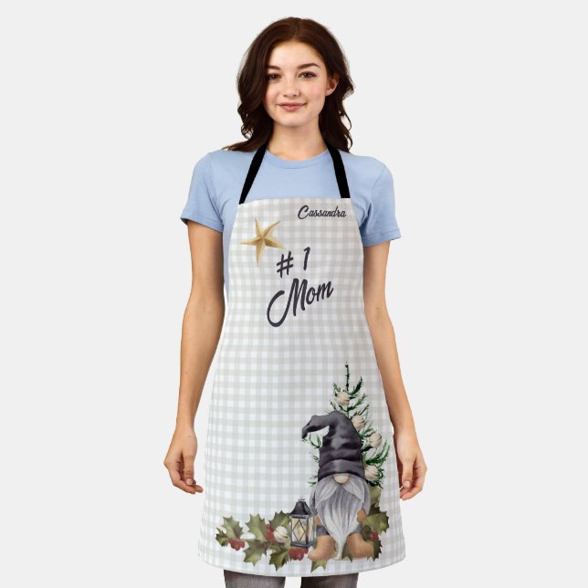 Monogram #1 Mama Weihnachtswasserfarbe Gnome Schür Schürze (Getragen)