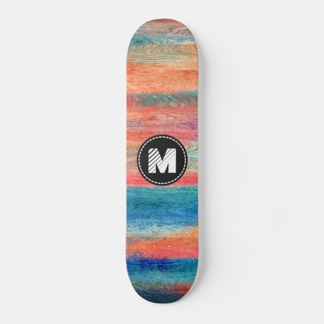 Monogram #2, farbiges Holzkörnchen Skateboard (Vorderseite)