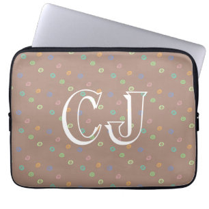 Monogram 2 Initials Trendy Beige Dots Pattern Laptopschutzhülle