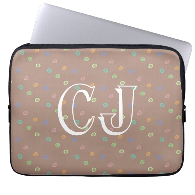 Monogram 2 Initials Trendy Beige Dots Pattern Laptopschutzhülle (Vorderseite)
