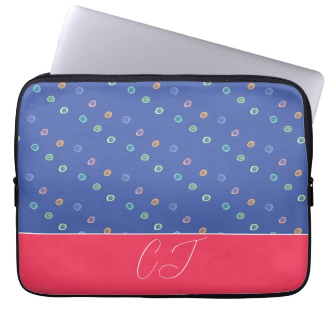 Monogram 2 Initials Trendy Blue Pattern Laptopschutzhülle (Vorderseite)