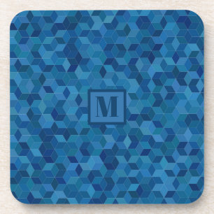Monogram 3D Blue Cube Muster Getränkeuntersetzer