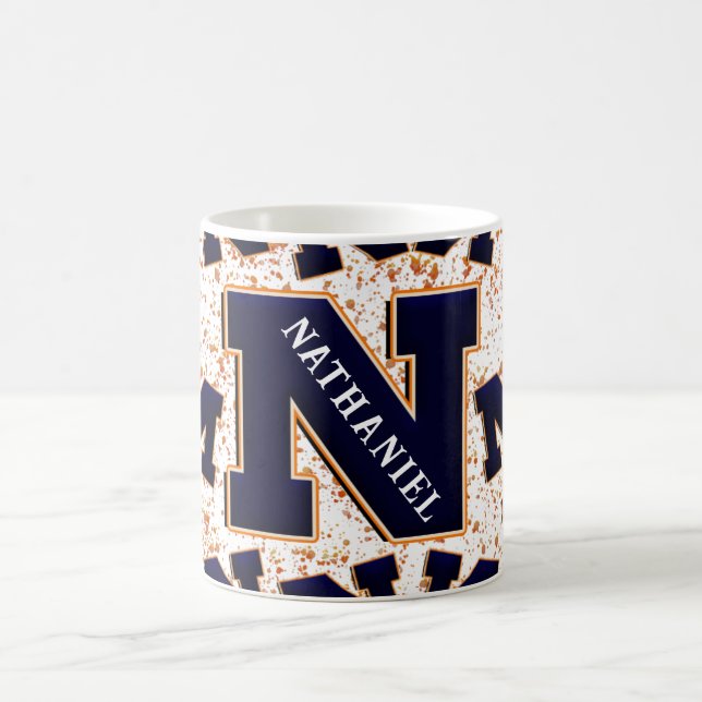 Monogram 3D Name Navy Blue Orange Yellow Niedlich  Kaffeetasse (Mittel)