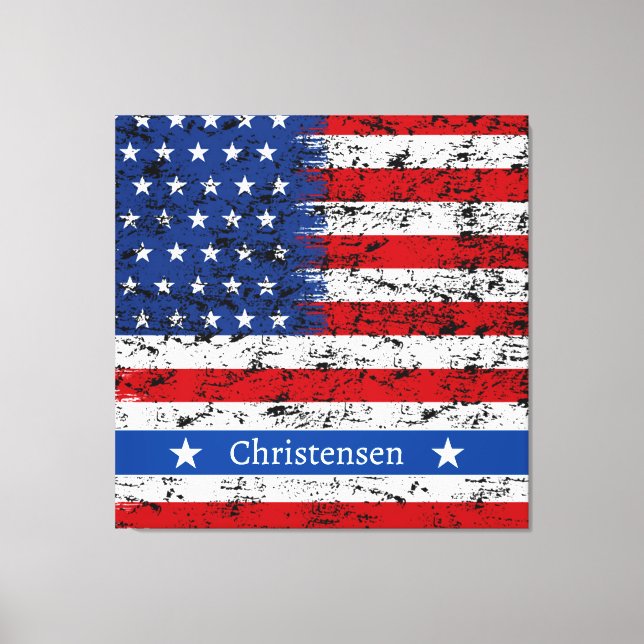 Monogram 4. July American Flag Patriotic Name Leinwanddruck (Vorderseite)