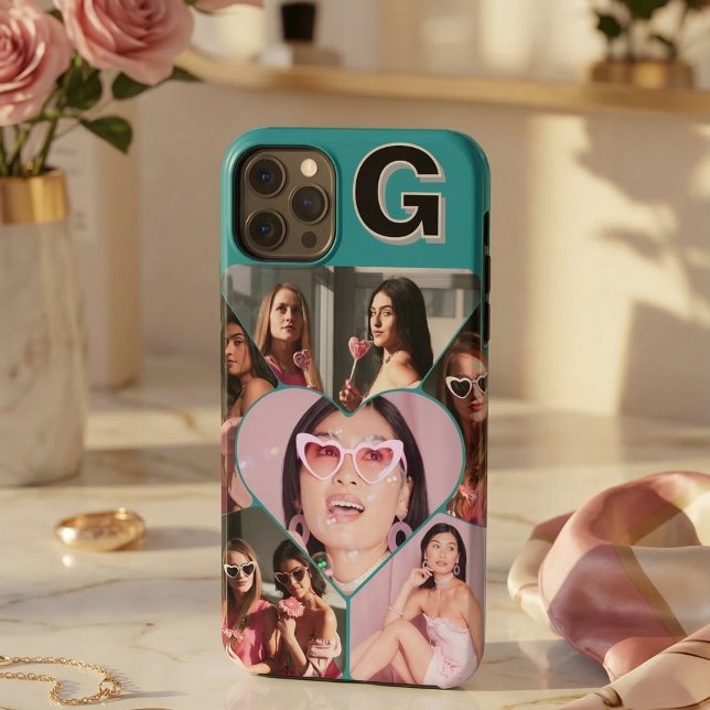 Monogram 6-Foto Collage Aquamarin iPhone Case (Monogram 6-Photo Collage Teal Green iPhone Case
)