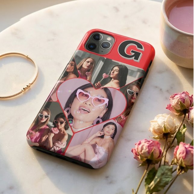 Monogram 6-Foto Collage Aquamarin iPhone Case (Monogram 6-Photo Collage Teal Red iPhone Case
)